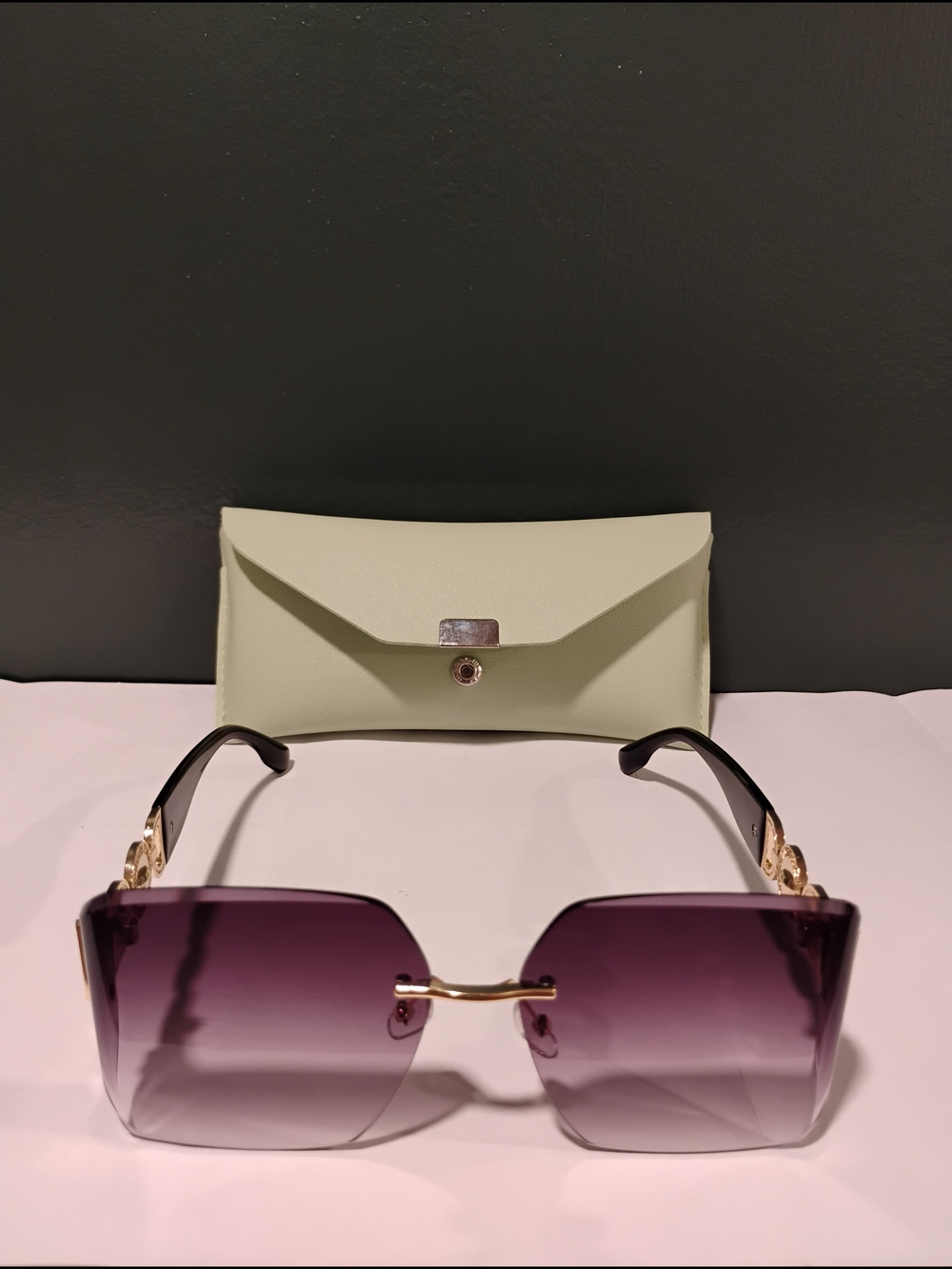 MoonQuake Women’s Rimless Square Sunglasses in Purple with Case
